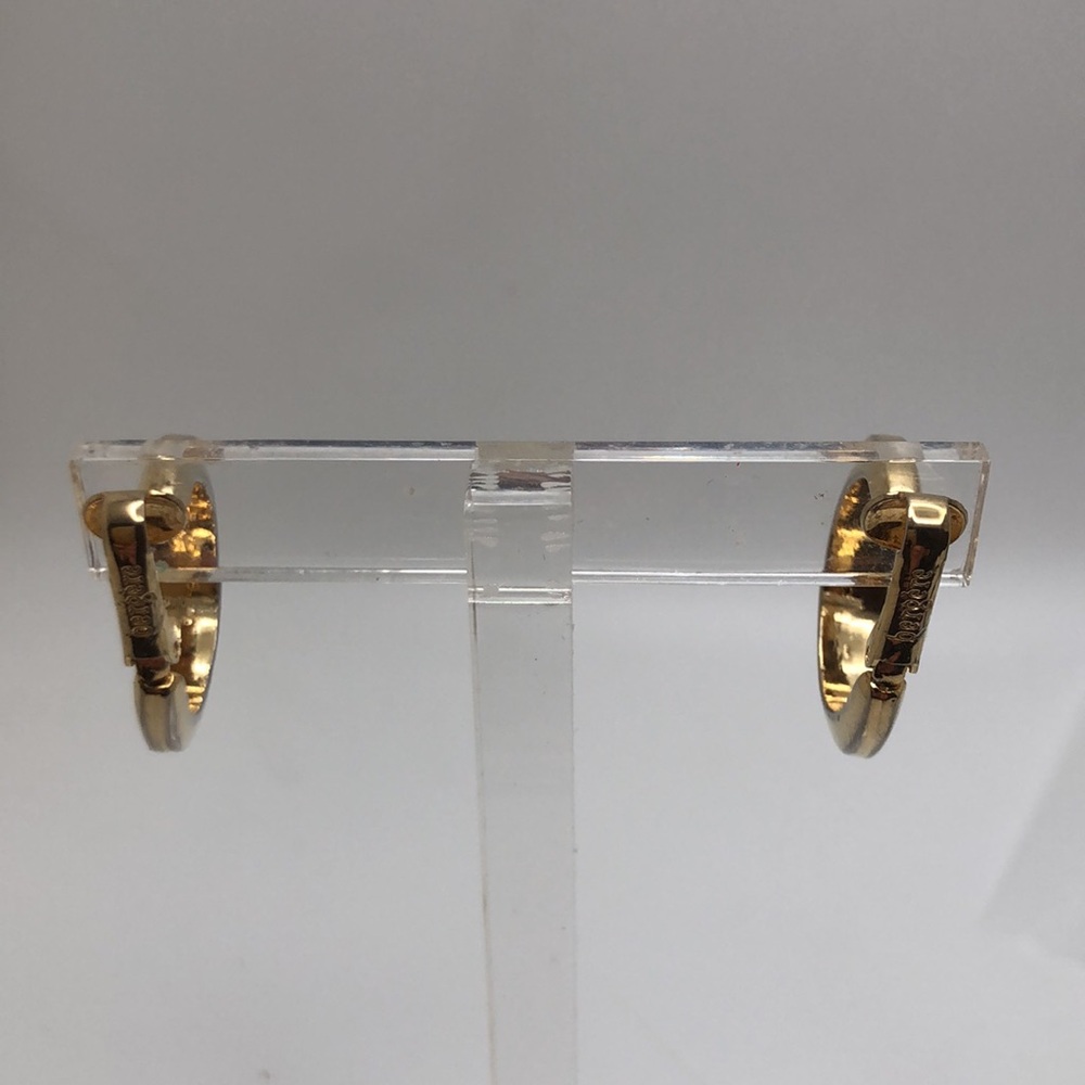 BERGERE Vintage Gold Tone Hoop Earrings, Signed Bergere Clip On Earrings 23mm - Picture 8 of 9